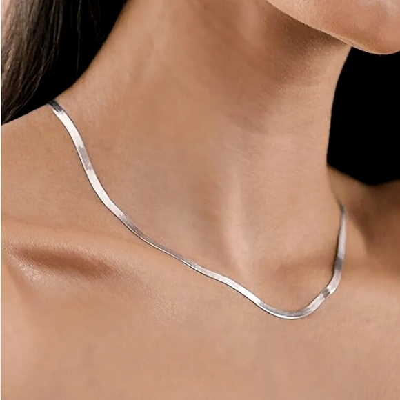 AAQUATIF Jewelry - Italian Sterling Silver Reversible Herringbone Necklace with Diamond-Shaped Tag